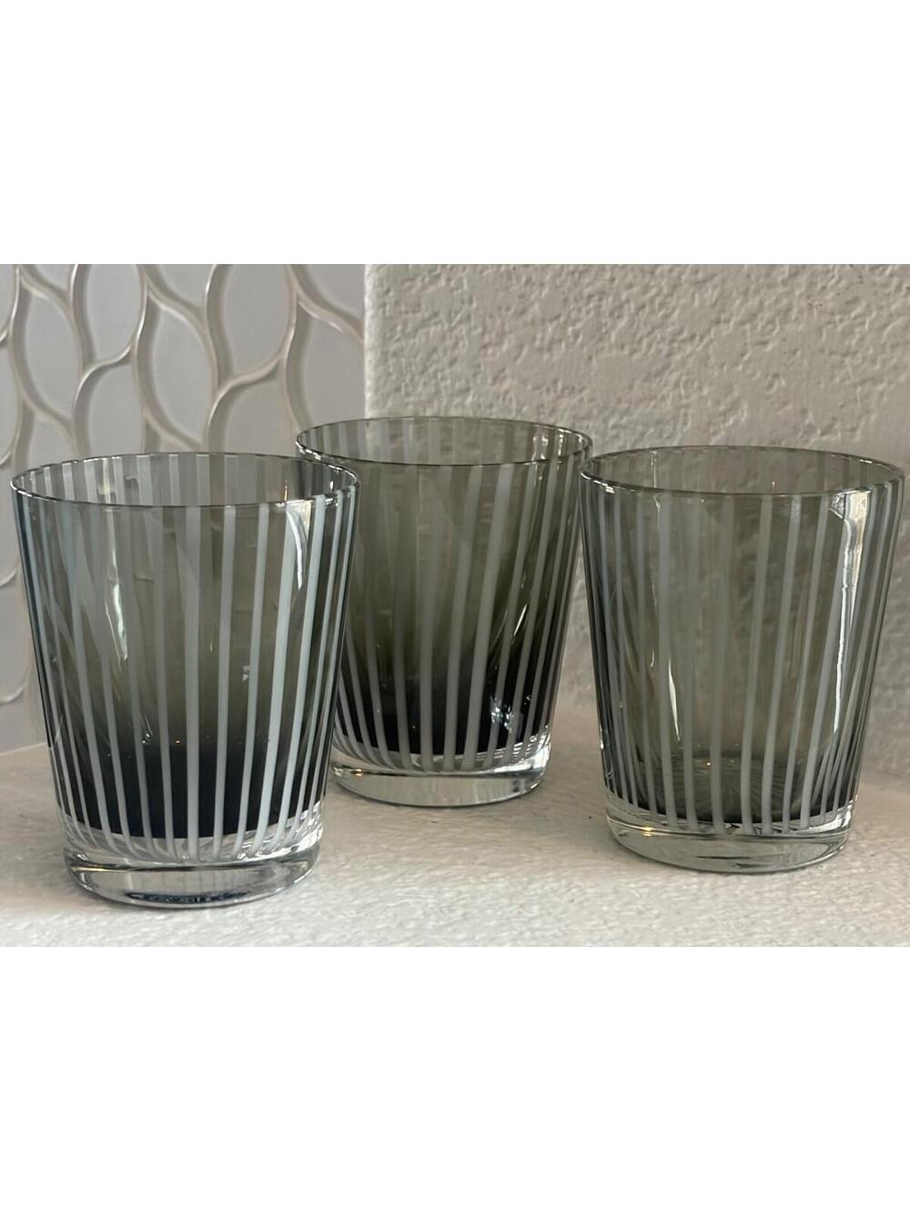 Set Of 3 Murano style Filigrana Striped Glasses Old Fashioned set of 3